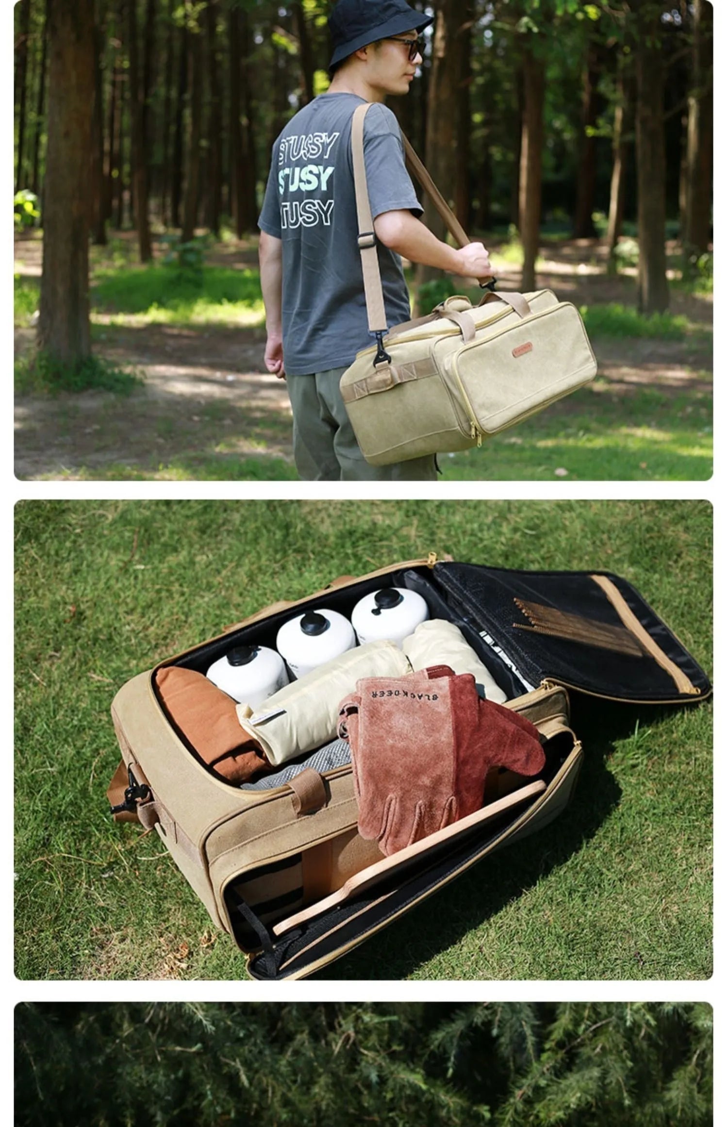 Outdoor camping tableware set with gas stove in Oxford cloth storage bag for 5-6 people