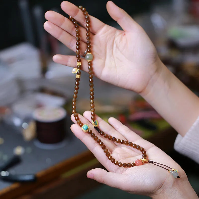 Brown jade Hetian jade women's bracelet with silver plated accessories and 6mm beads