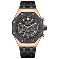 Multifunctional waterproof quartz men's watch with steel belt in three colour options