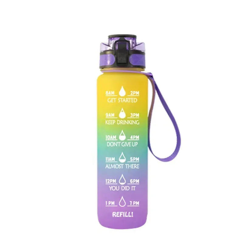 Clear 1000ml sports water bottle with infuser lid on a plain background.