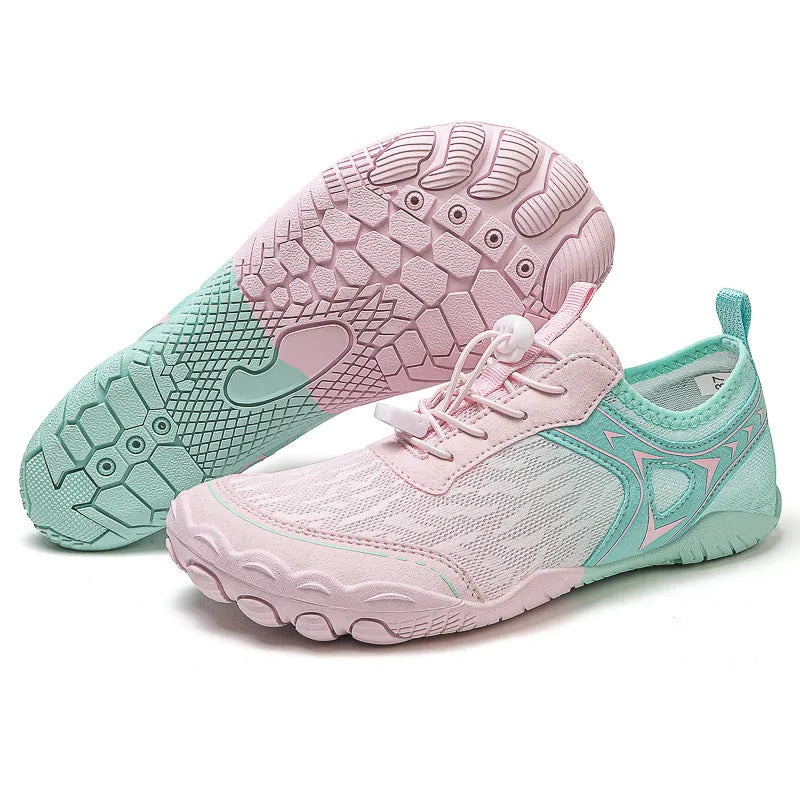Five finger aqua shoes in army green colour with a low top design and elastic band.