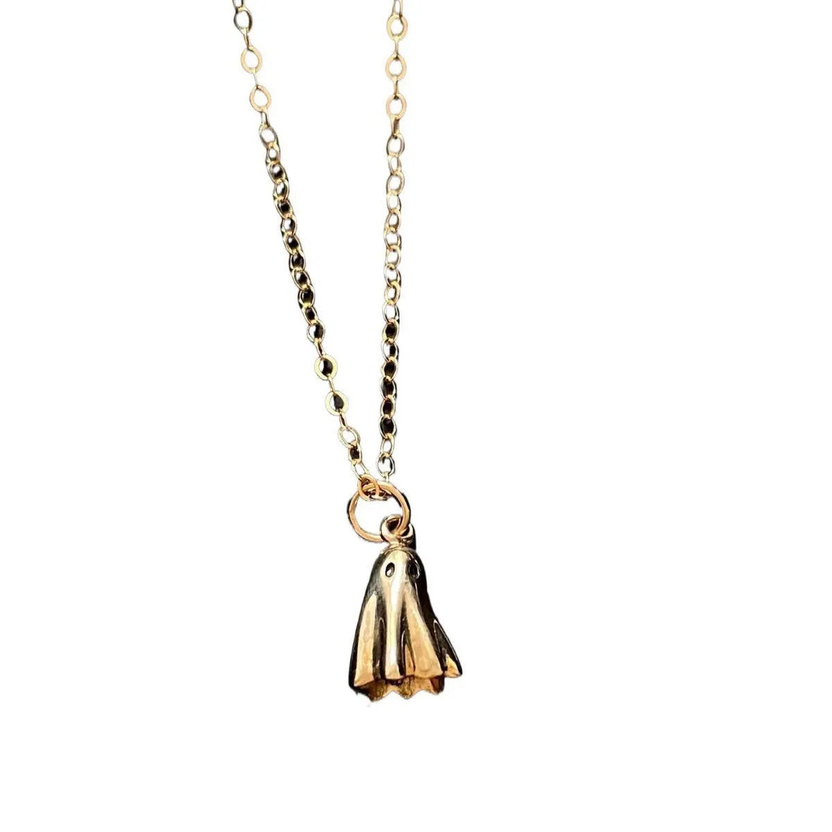Ghost motif pendant necklace on a twisted stainless steel chain, available in Cable, Figaro, or Mini Staple chain styles.