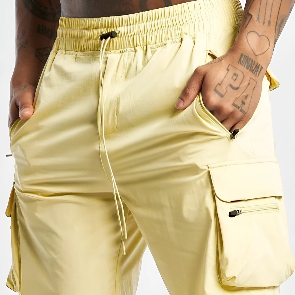 Men's black sports shorts with elastic waistband for running and gym workouts
