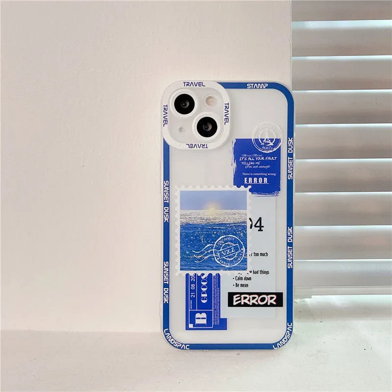 Creative stamp TPU phone case with angel eye design in orange, blue or black for iPhone models