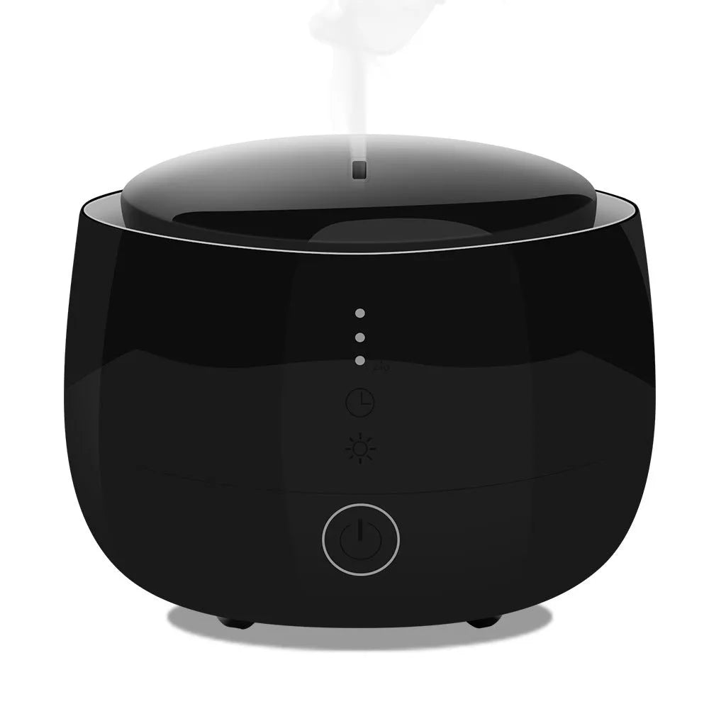 Black smart home aromatherapy humidifier with LED lights and touch controls, 300ml capacity