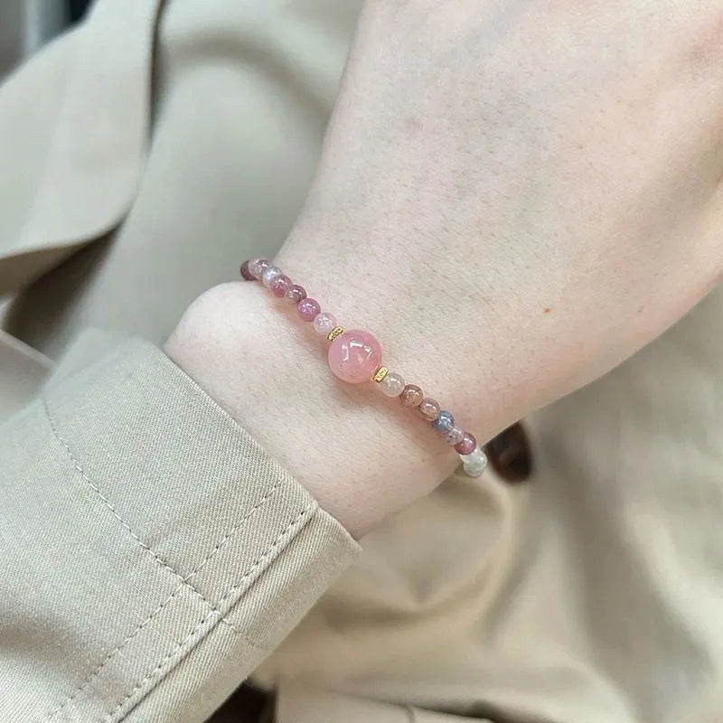 Women's pink crystal bracelet with electroplated alloy finish and geometry shape