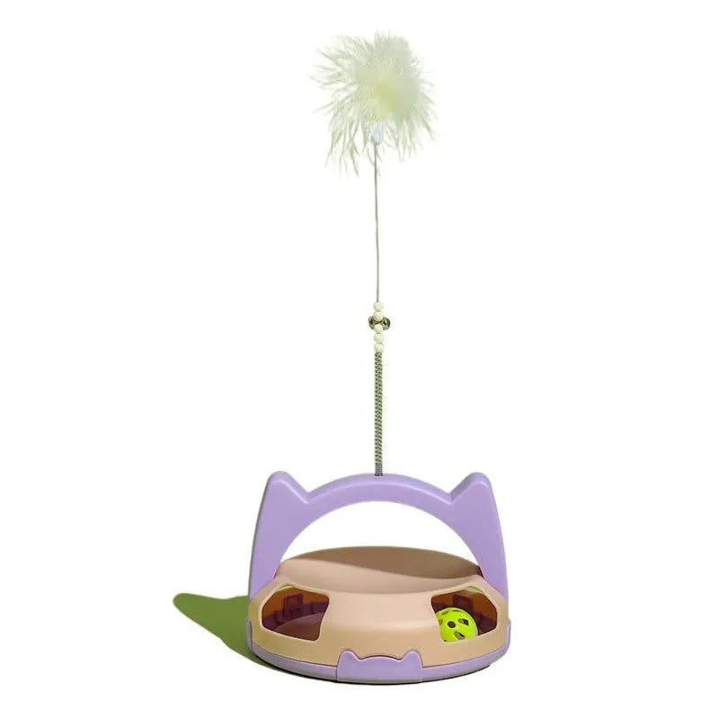Cat stick toy with spinning ball and feather attachments in multiple colour options
