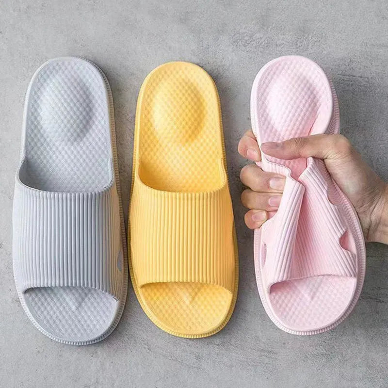 Women bathroom slippers with heel massage ball design, PVC flip-flops in black, grey, pink, matcha green, sky blue