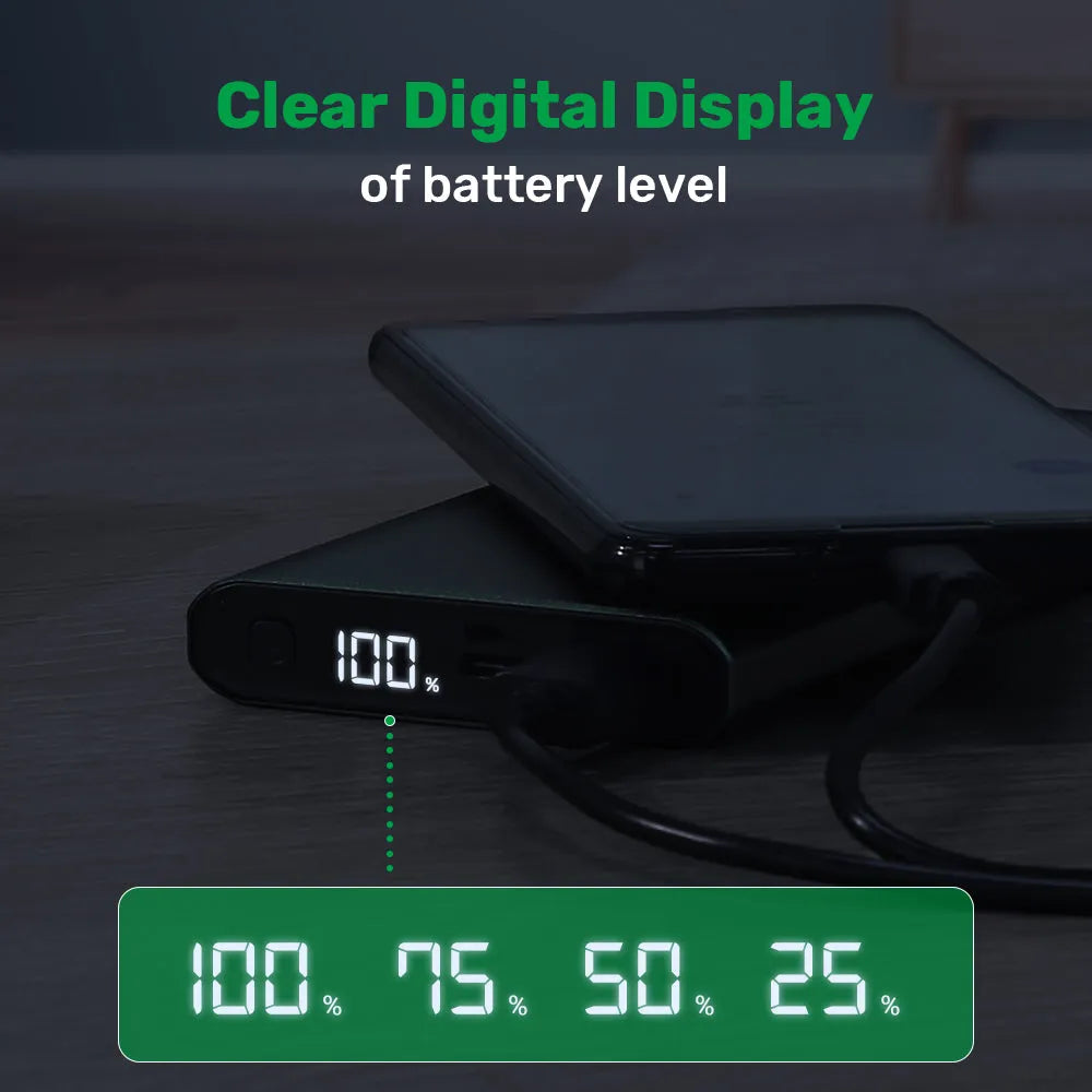 10,000mAh full metal shell power bank with digital display in silver