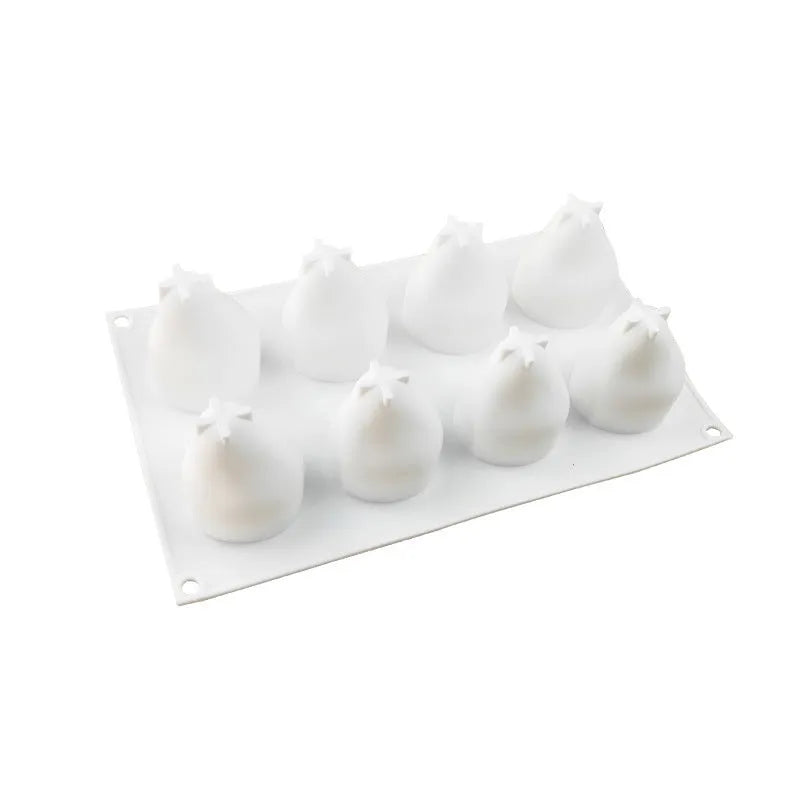 Six-cavity silicone baking mould with pineapple and pine cone fruit designs for mousse desserts
