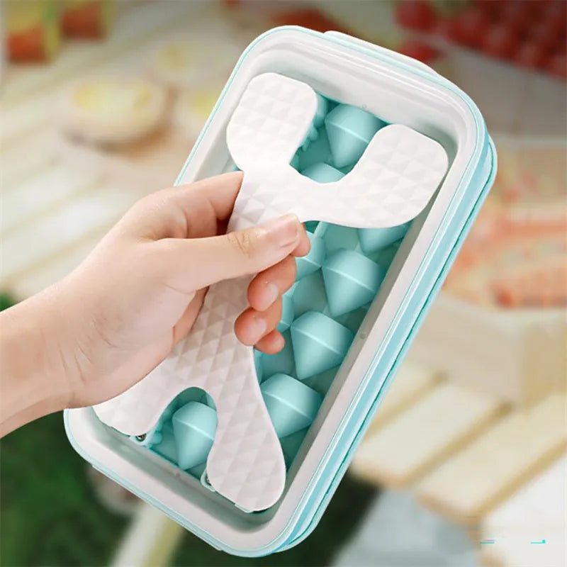 Portable silicone ice ball mould and water bottle in light grey, sky blue, or transparent white colours