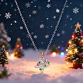 Two-tone copper inlaid zircon Christmas tree necklace with star and geometric snowflake pendant, O-ring chain