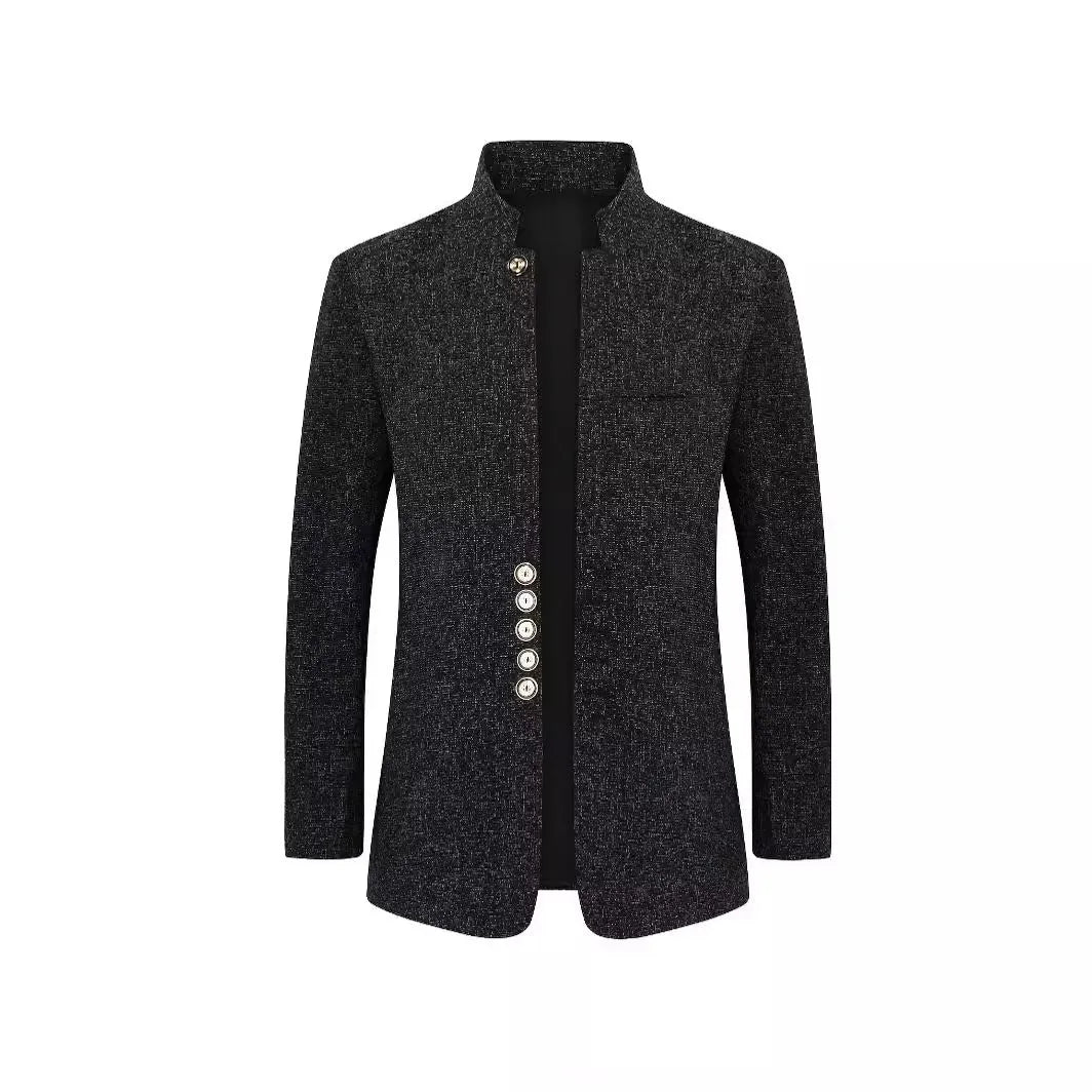 Men's solid colour cotton suit jacket loose fit blazer in black, gray, and navy blue