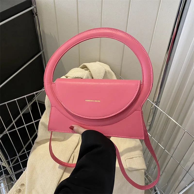 Horizontal square PU leather messenger bag with shoulder strap and stitching detail