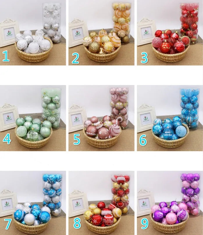 Hand painted 6cm Christmas baubles in various colours including red, gold, green, and blue.