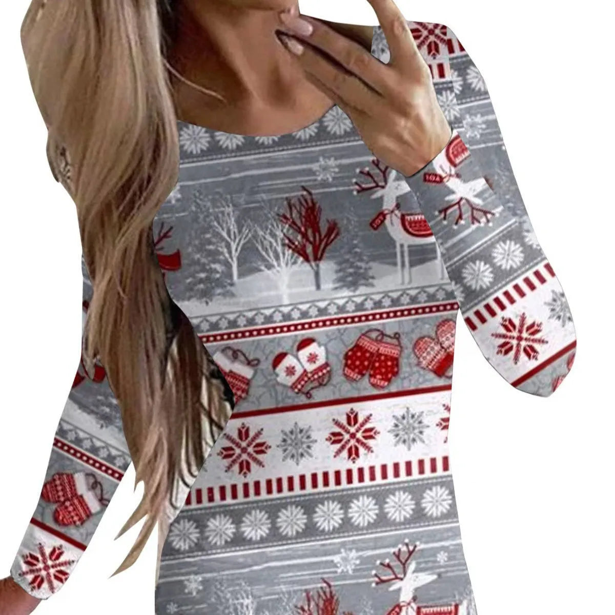 Women's animal print long sleeve dress in floral colour with round neck and mid waist design