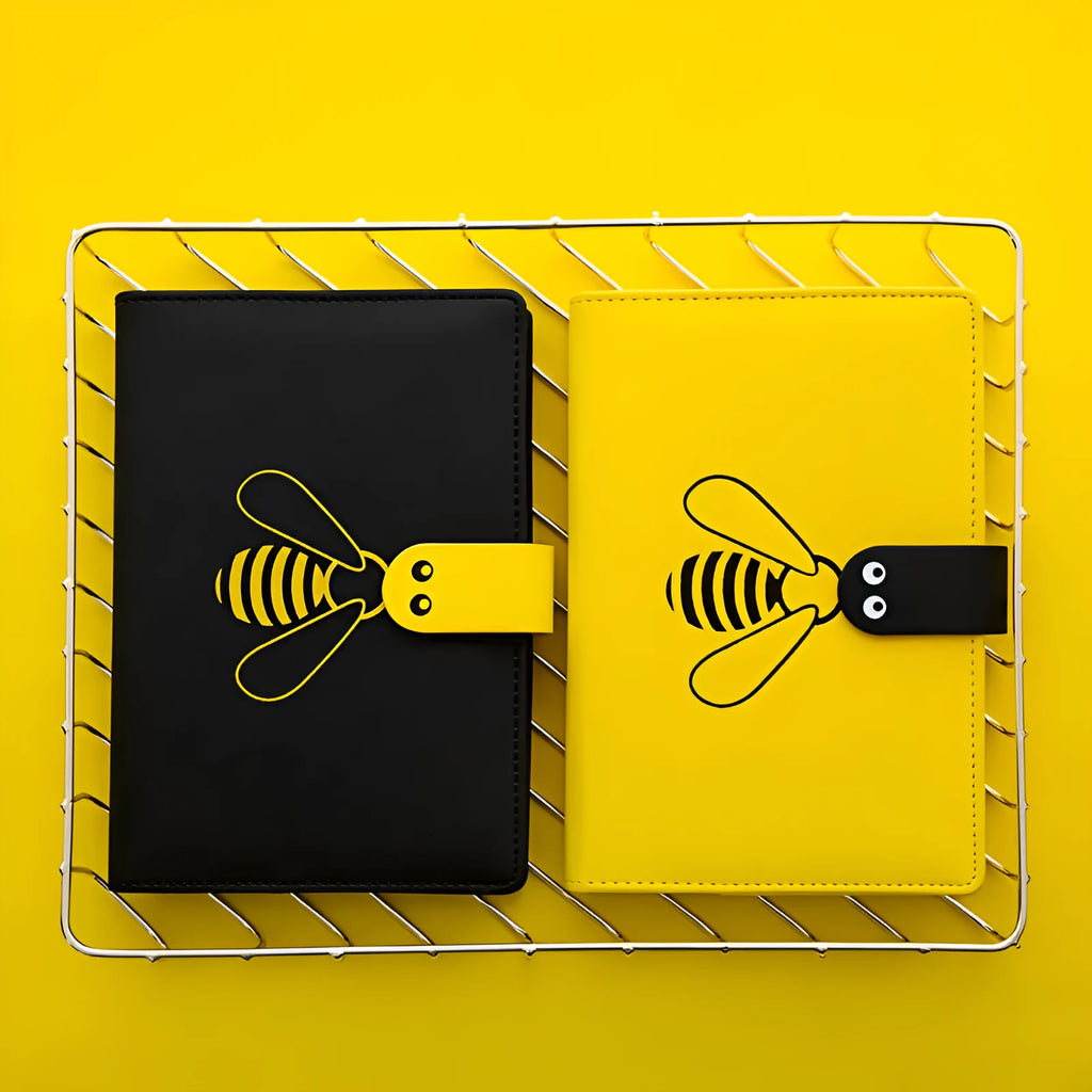 Travel B6 notebook with PU cover, 135 x 195mm size, 144 sheets, shown in Black and Yellow options