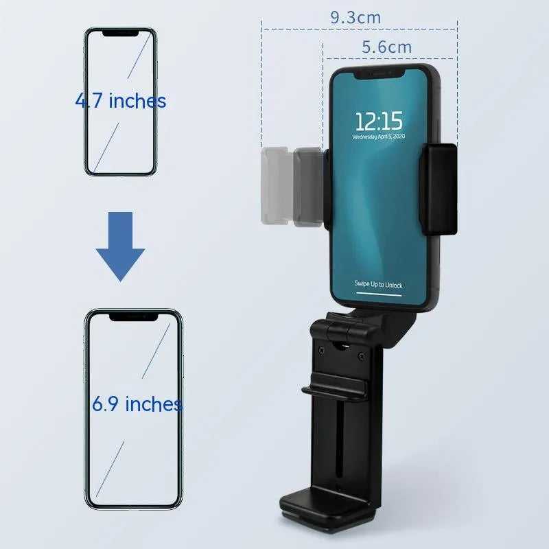 H22 Black 360-degree rotary collapsible desktop phone holder showing rotational mechanism