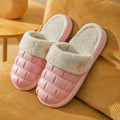 Plaid-patterned detachable women's house slippers with a plush lining and a light-coloured EVA sole.