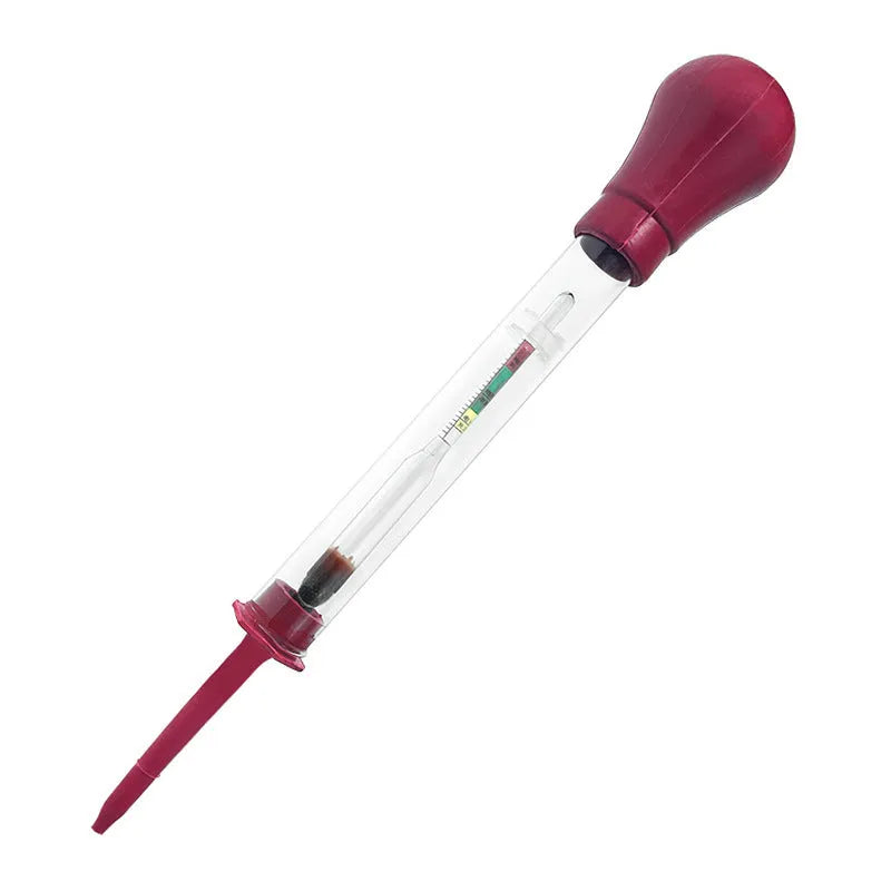 Electrohydraulic hydrometer for automobile battery testing with glass construction and suction mechanism