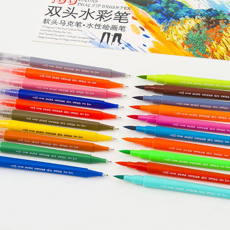 Set of 48 double-ended hook line soft-tip watercolor pens in a PP box