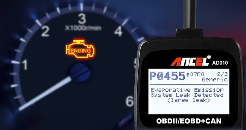 Black universal OBD2 automobile fault detector for engine diagnostics