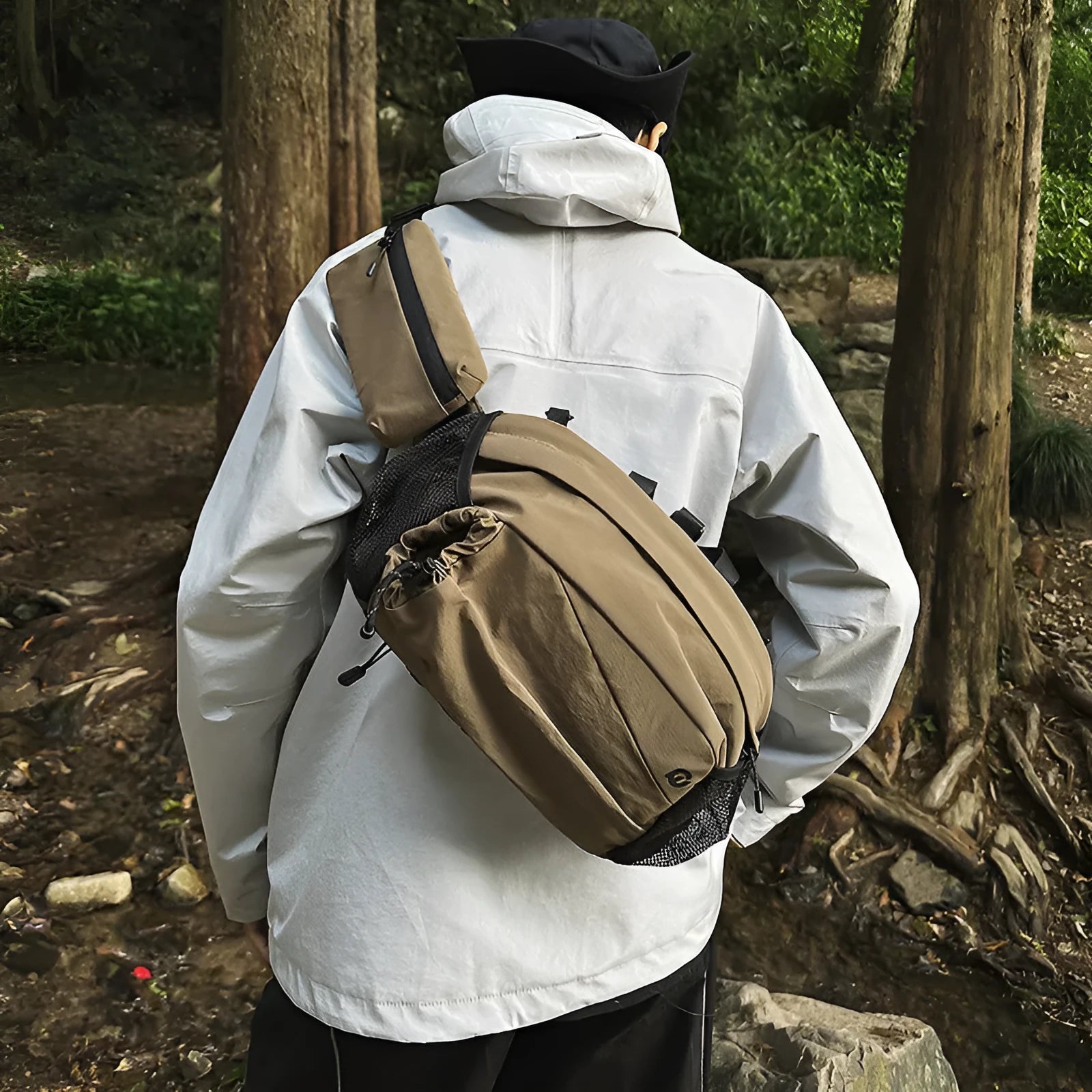 Nylon unisex waist backpack in Army Green colour, shown with waist strap.