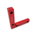 Aluminium right angle positioning block for woodworking jigsaws on a workbench