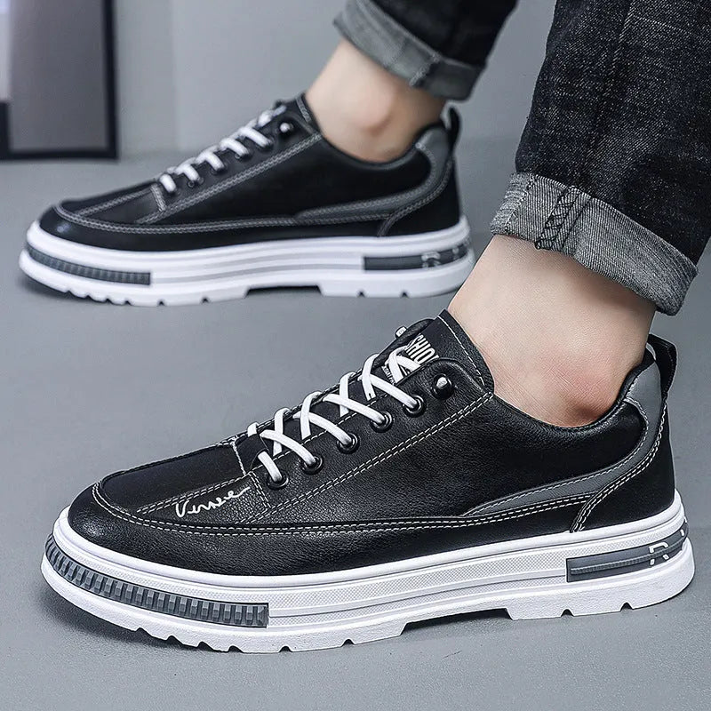 Men's white platform sneakers with elastic band closure and round toe design