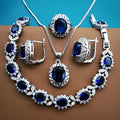 Four-piece mixed gem inlaid jewellery suit with zircon mosaic and O-ring chain in black, red, blue, green