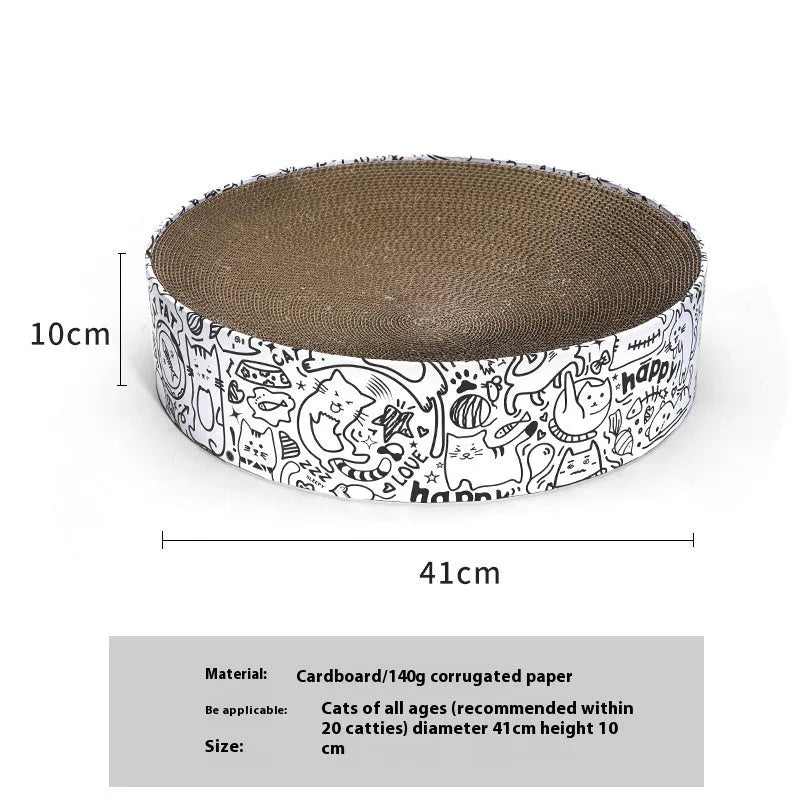 Extra large round cat scratching board in white corrugated paper measuring 42x42x10cm