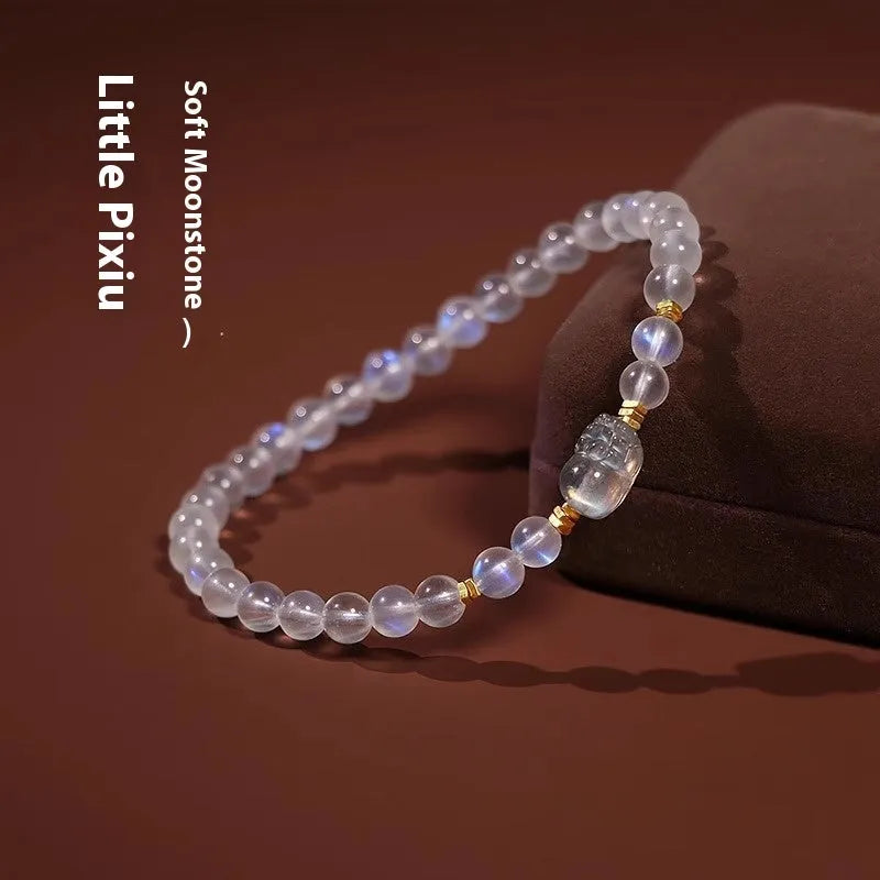 Moonstone zodiac bracelet with animal charm and national style design for women