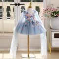 Sky blue girls princess dress for piano performance and hosting, polyester lined, 80cm to 150cm