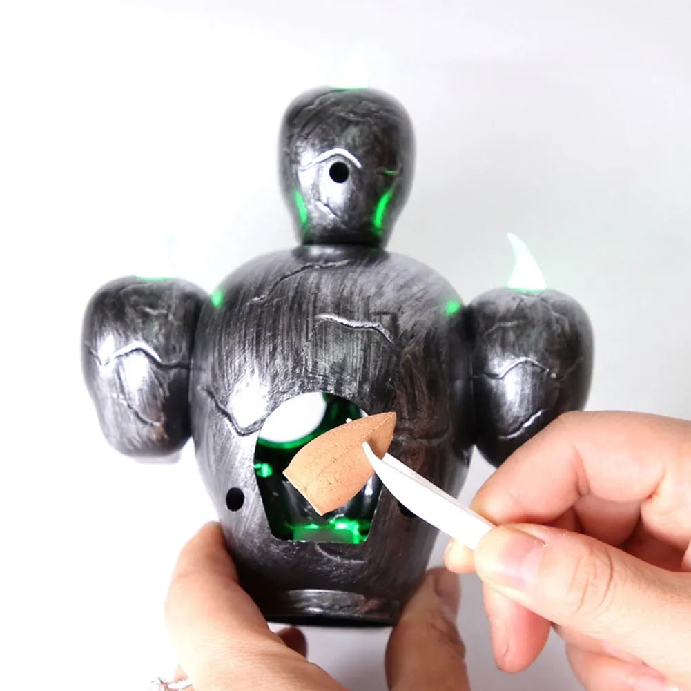 Gold or silver Halloween skull ornament with LED candle light, 14x12x9cm flameless decoration