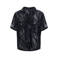 Men's black and grey snake pattern short-sleeved shirt with translucent polyester fabric