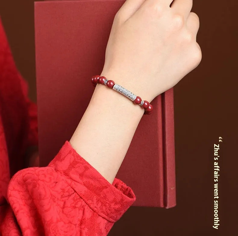 Cinnabar sandstone bracelet with manual craftsmanship in national style design