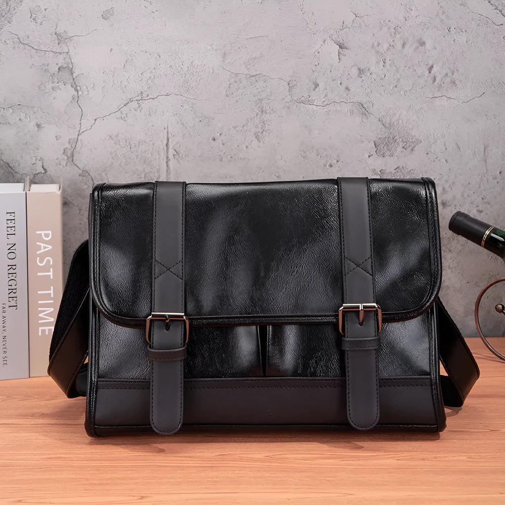 Black Korean style men's anti-theft commuter backpack with sewing thread detailing