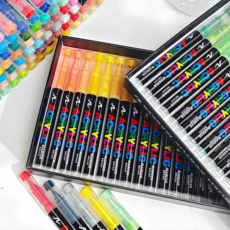 Straight liquid acrylic marker pens with soft heads in multiple colour set options