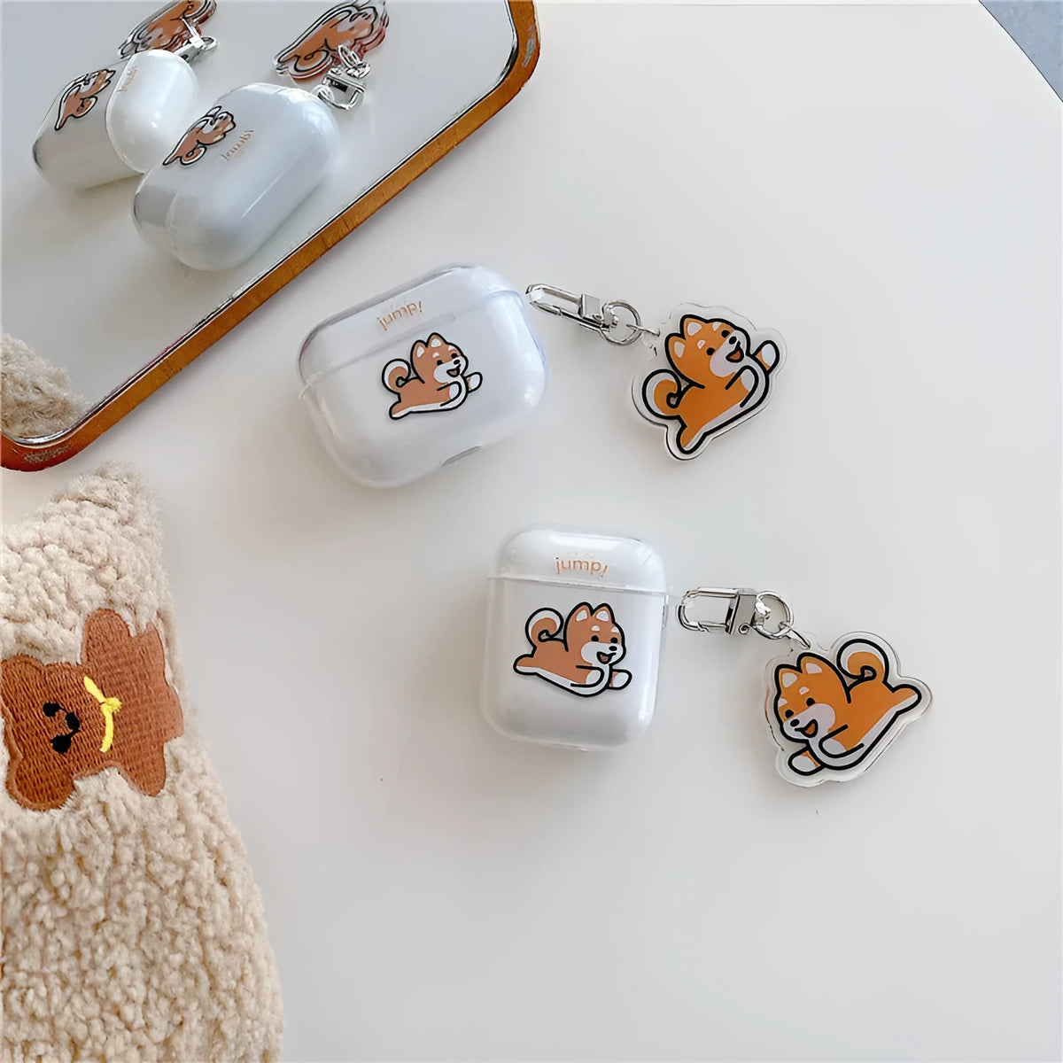 Cartoon Shiba Inu silicone headphone cover for AirPods Pro with TPU flip case and transparent pendant