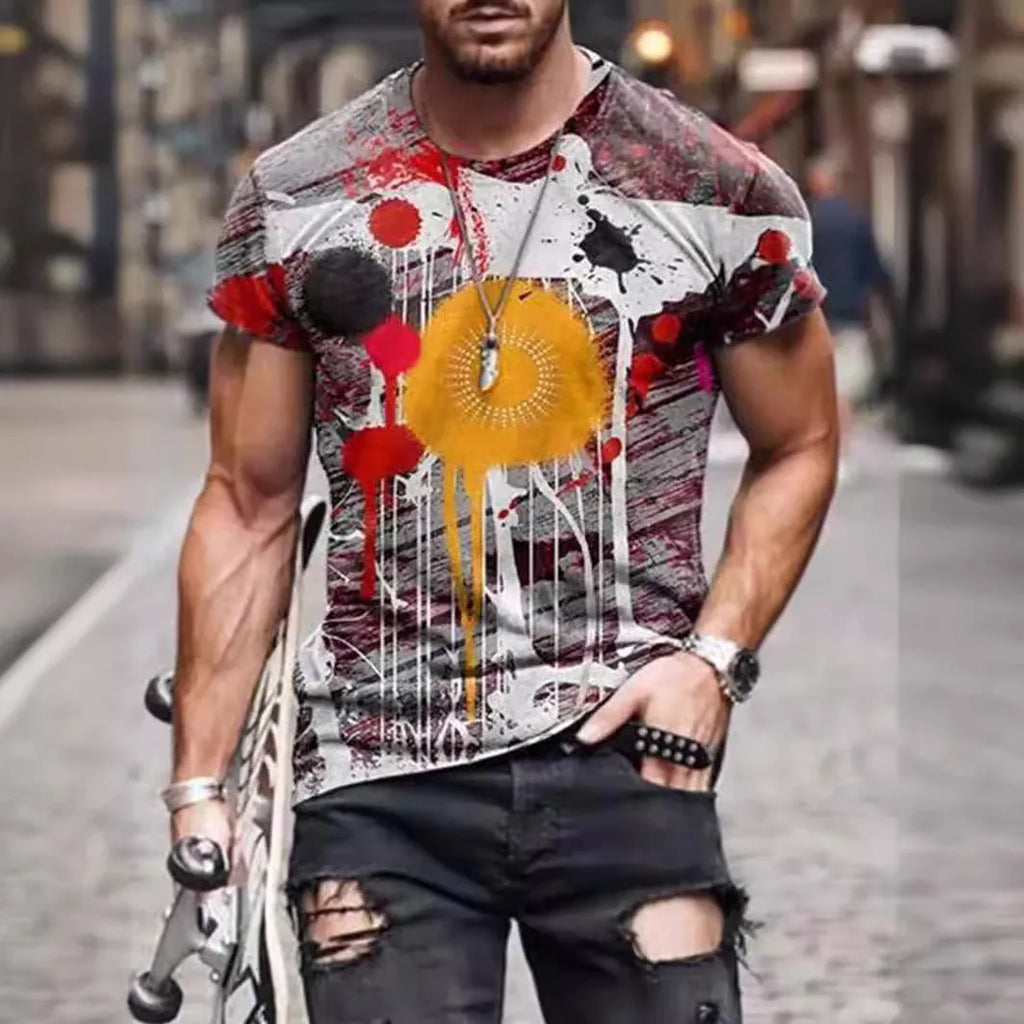 Men's camouflage print short-sleeved T-shirt in loose fit milk silk fabric