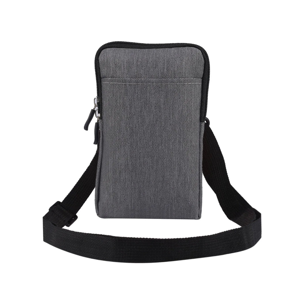 Solid colour waterproof neoprene diagonal cross-body waist bag shown in black, suitable for carrying smartphones.