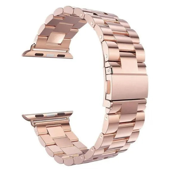 Classic stainless steel watchband in rose gold for 42mm watch case with metal link design