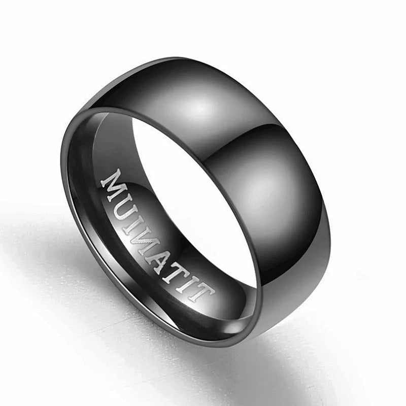 Black titanium steel ring with simple U shape, unisex stainless steel band, sizes 6 to 13