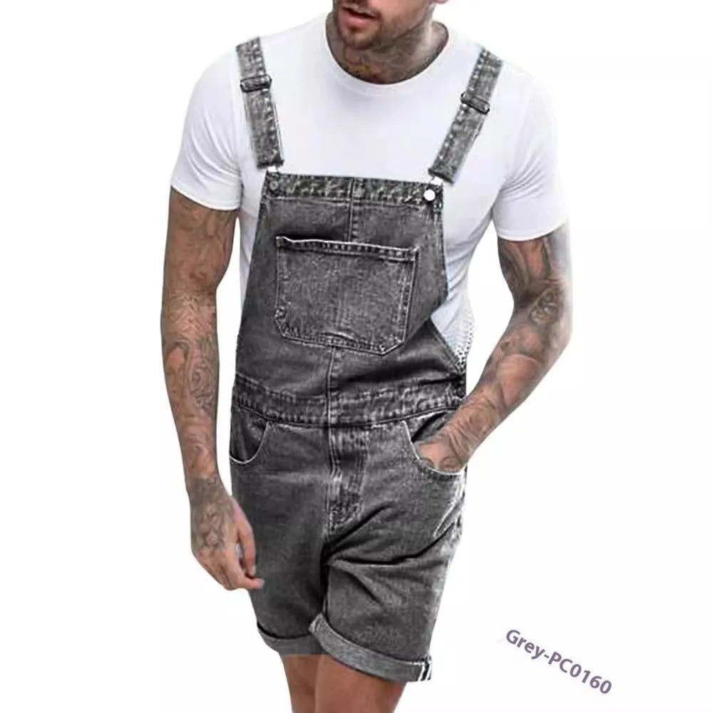 Youth denim suspender pants in black with zipper fly and medium elastic fabric for summer casual wear