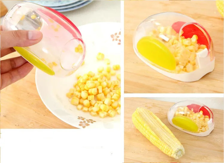 Corn stripper kitchen tool with stainless steel wavy blade and plastic handle for removing kernels from cobs