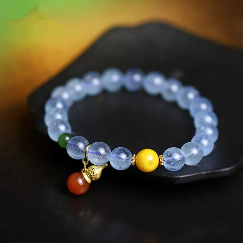 Ice blue aquamarine geometric bracelet with 8mm stone and adjustable fastening