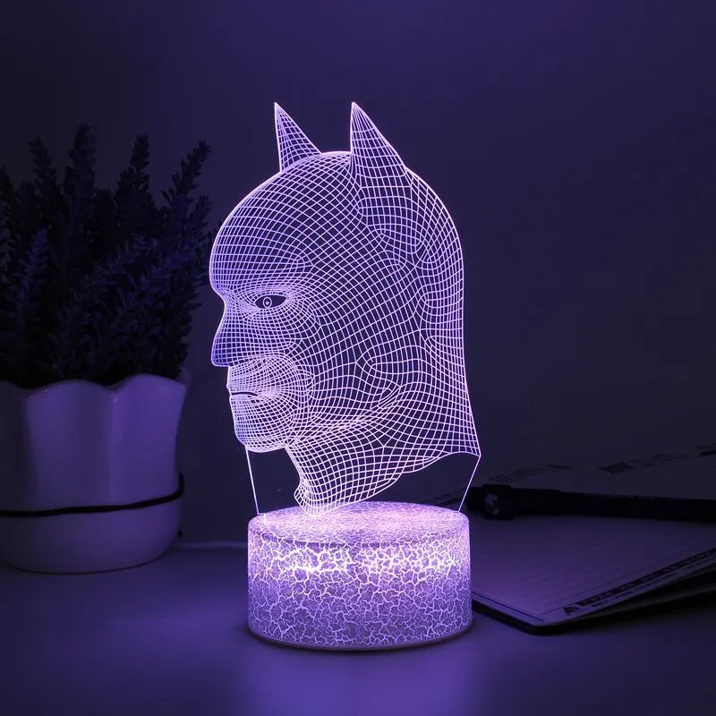Bat Head 3D LED nightlight with black ABS base and acrylic board, 7 colour touch control
