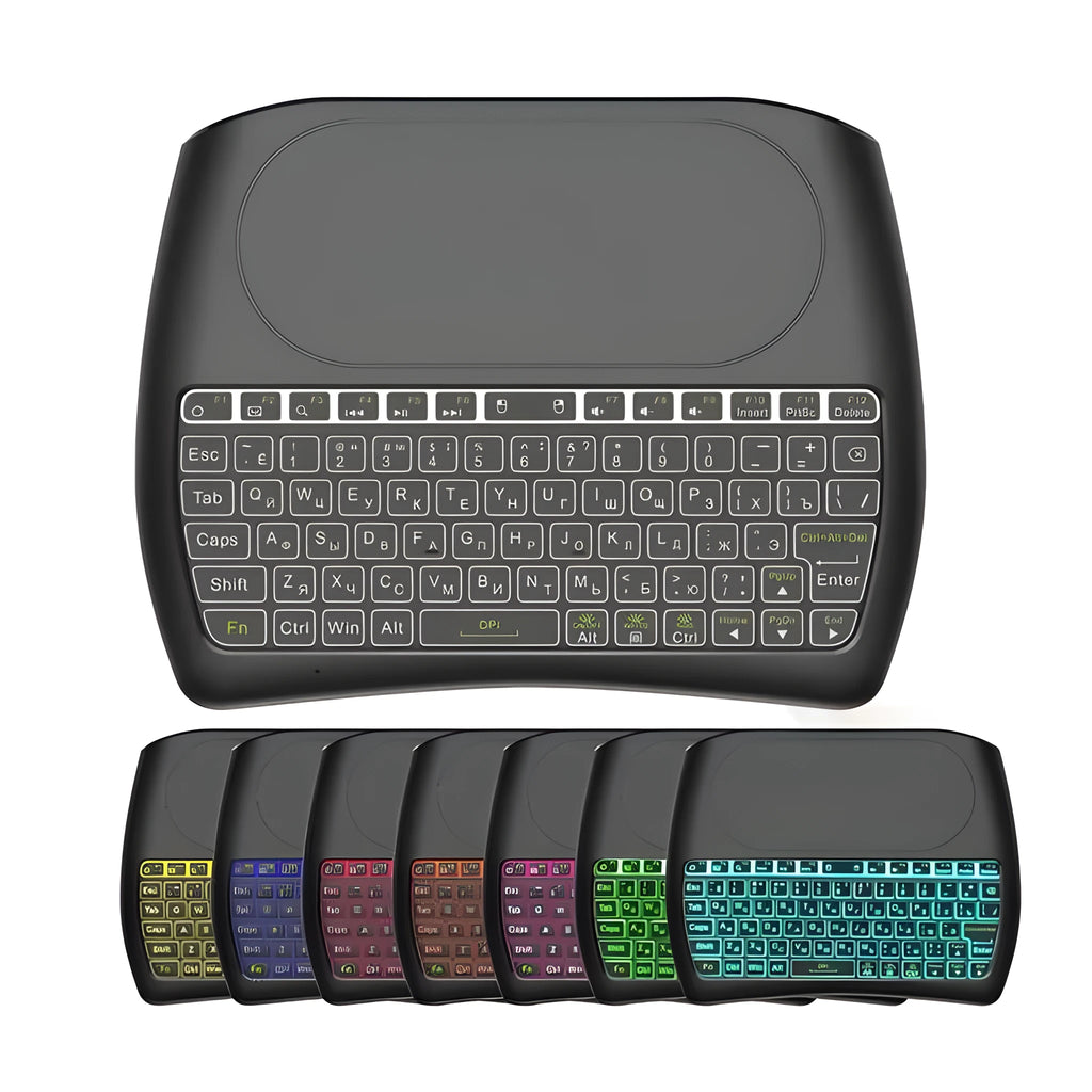 Black D8 Pro wireless mini keyboard with integrated touchpad and multimedia keys