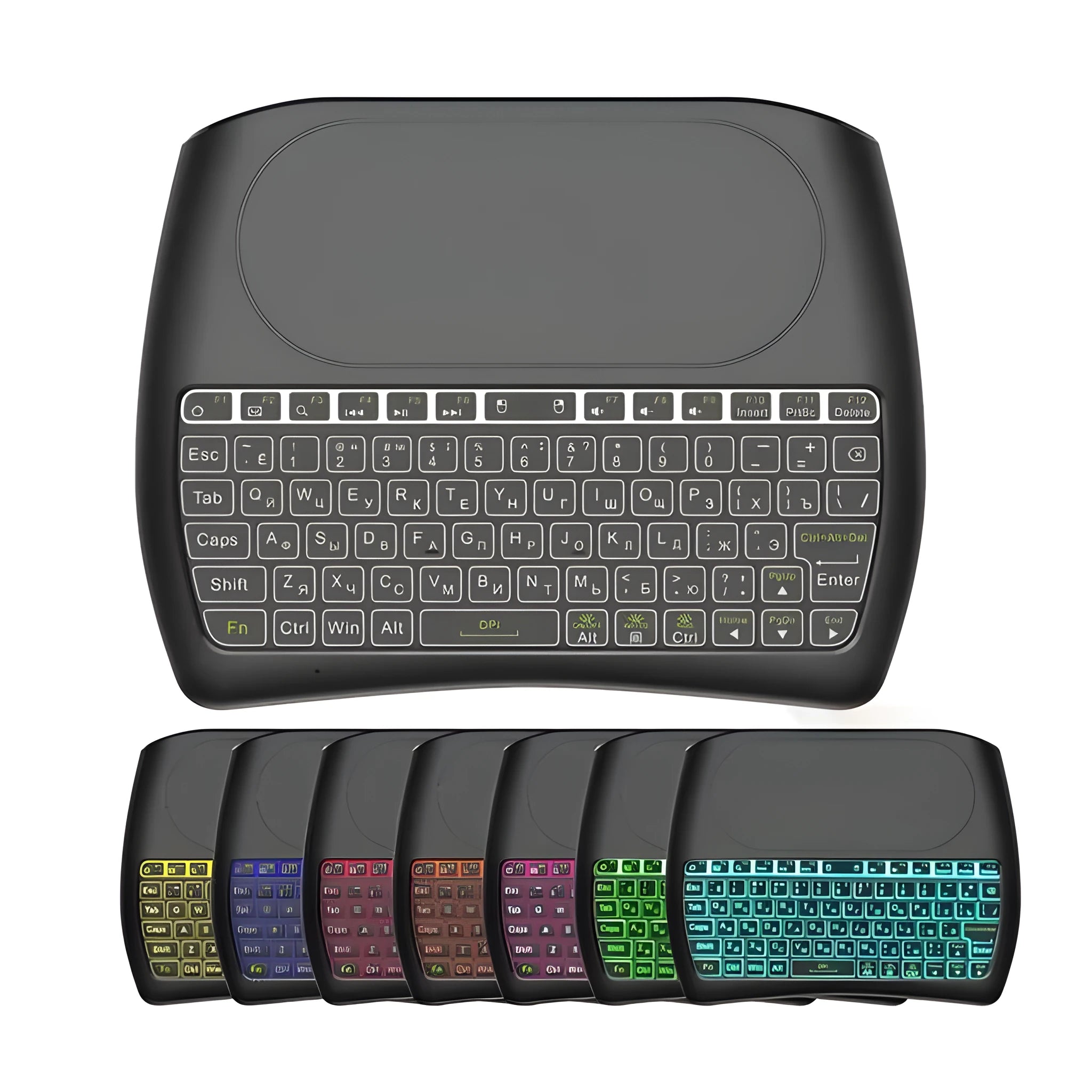 Black D8 Pro wireless mini keyboard with integrated touchpad and multimedia keys