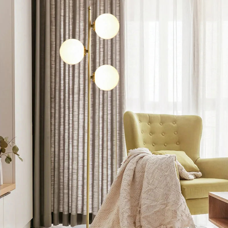 155cm vertical floor lamp with warm LED light, gold aluminium alloy and glass body, EU or US plug option